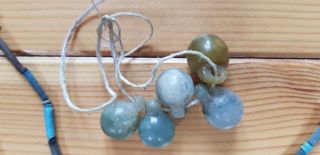 Ancient Egyptian Faience Bead Necklace,  5 carved agate beads 2