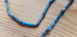 Ancient Egyptian Faience Bead Necklace,  5 carved agate beads 3