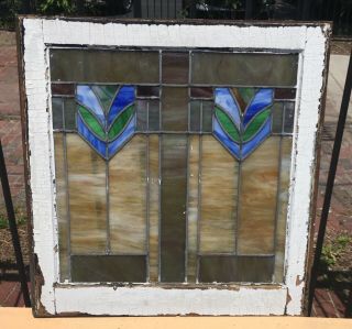 Antique Arts & Crafts Era Prairie School Stained Glass Window 9