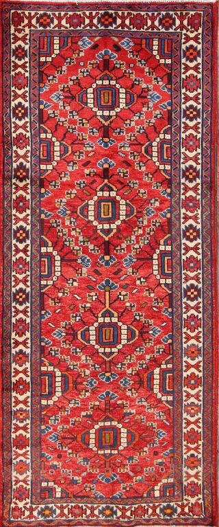 Vintage Geometric Tribal Runner 4x9 Khoy Tebriz Persian Oriental Rug Wool 4x9