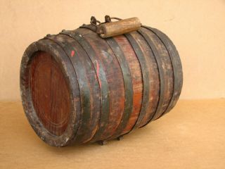 Antique Primitive Wooden Barrel Vessel Keg Canteen Flask Cask Wine Brandy 12 In