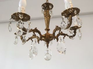 Vintage Cast Bronze and Crystals 5 - arm French Chandelier,  c1940s. 7