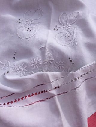 Lovely Vintage French Pure Linen Sheet Lovely Embroidery Hand Sewn Huge Mono G G