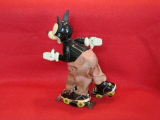 1940s Tin W/U Disney Mickey Mouse Skater - Linemar,  Japan - XLNT - 4