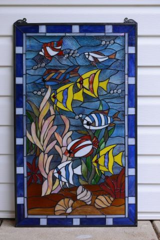 20 " X 34 " Fish Under The Sea Handcrafted Stained Glass Window Panel