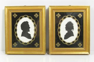 Vintage Gift Framed Wallace Nutting Silhouettes Abe & Mary Todd Lincoln