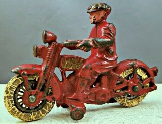 Antique Hubley Cast Iron Harley Davidson Motorcycle With Rider Nr