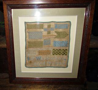 Antique 1887 Silk Darning Sampler On Homespun Bp Warburton Age 10