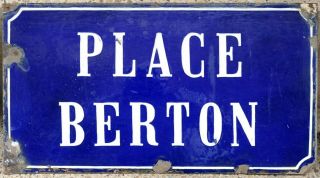 Old Blue French Enamel Street Sign Road Plaque Thouars Place Berton Composer