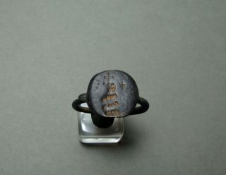 ANCIENT BRONZE RING CHRISTIAN IMAGE OF SNAKE & CROSS BYZANTINE,  400 - 600 AD 4