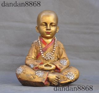 China Bronze Painted Color Buddhism Joss Small Buddhist Monk Buddha Beads Statue