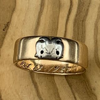 14k Yellow Gold Antique Band Ring Masonic Eagle Sell Scrap 6 Grams SZ 12.  25 8