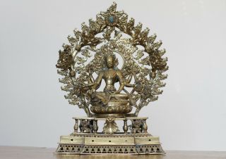 Antique Chinese 19th Century Tibetan Nepal Bronze Seated Buddha Huge Turquoise