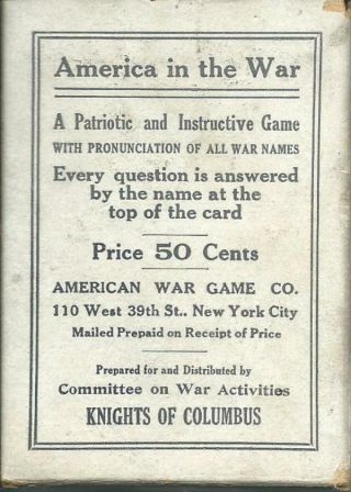 Rare 1918 Ww1 Card Game America In The War Patriotic & Instructive