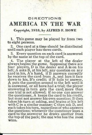 RARE 1918 WW1 Card Game AMERICA IN THE WAR Patriotic & Instructive 2