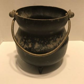 Vintage Black Cast Iron Fire Starter Kettle Smudge Pot with Brass Lid 4