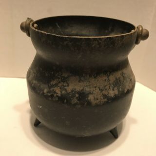 Vintage Black Cast Iron Fire Starter Kettle Smudge Pot with Brass Lid 6