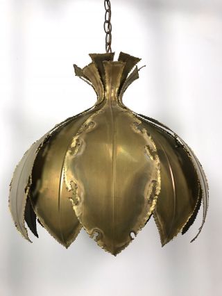 Vintage Holm Sorensen Brass Brutalist Pendant Lamp Chandelier Mid Century Modern 4