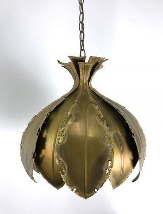 Vintage Holm Sorensen Brass Brutalist Pendant Lamp Chandelier Mid Century Modern 5