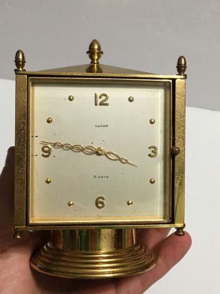 Vintage LUXOR Clock 8 Day Swiss Made Modernist Art Deco Ornate Desk Gold Turns 2