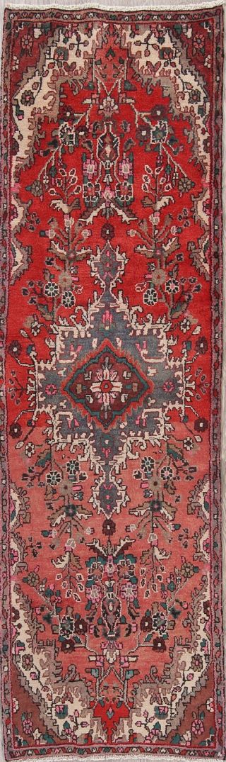 Vintage 9 Ft Faded Runner Hamedan Persian Oriental Hand - Made Rug 9 