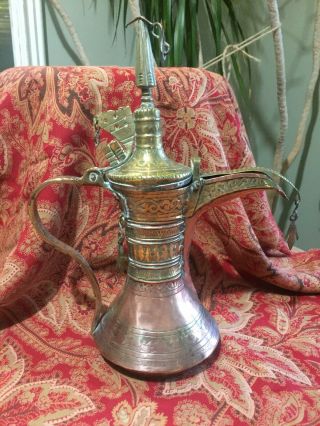 Fantastic Antique Middle Eastern Dallah Coffee Pot - Nizwa Oman Copper Brass