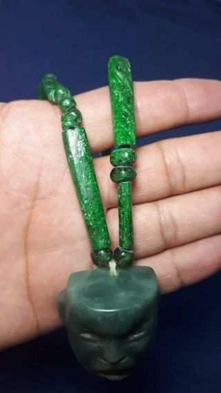 Pre - Columbian Mayan imperial jade necklace with Olmec Blue jade mask from Mexico 2