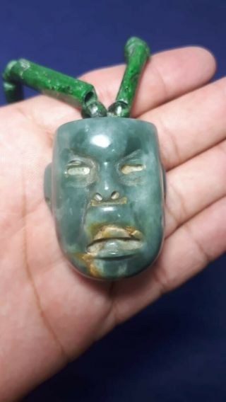 Pre - Columbian Mayan imperial jade necklace with Olmec Blue jade mask from Mexico 6
