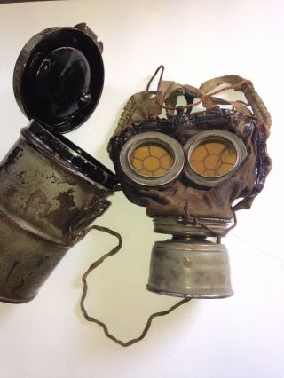 German Wwi Gas Mask & Canister For Chemical Gas Warfare