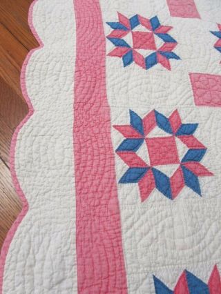 Fine Quilting c 1920s Hands Around VINTAGE Quilt Cottage Pink Blue 10