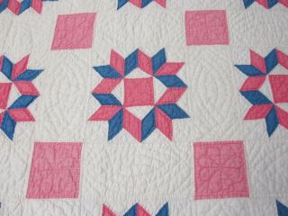 Fine Quilting c 1920s Hands Around VINTAGE Quilt Cottage Pink Blue 5