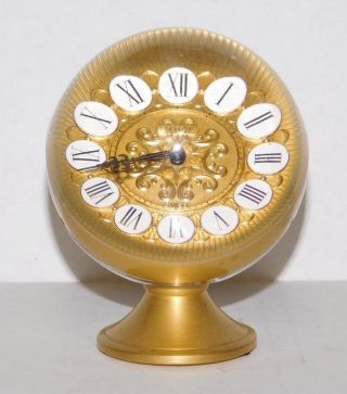 Rare Vtg Swiss Imhof Lucite Crystal Ball Pedestal Clock 15jewel Winding Movement