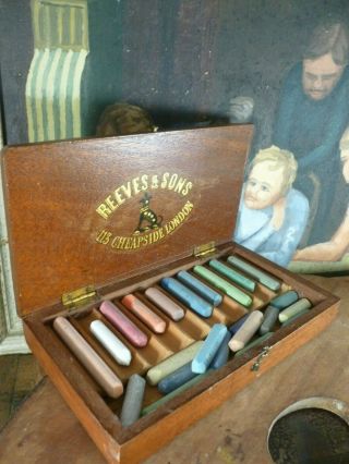 Very Rare Antique Victorian Reeves & Sons Artists Pastel Colour Box C1830 - 1890
