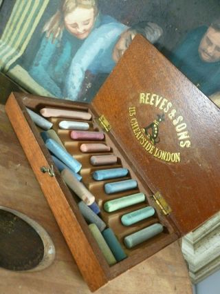 VERY RARE antique Victorian REEVES & SONS Artists pastel colour box c1830 - 1890 3