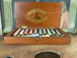 VERY RARE antique Victorian REEVES & SONS Artists pastel colour box c1830 - 1890 4