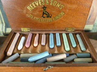 VERY RARE antique Victorian REEVES & SONS Artists pastel colour box c1830 - 1890 6