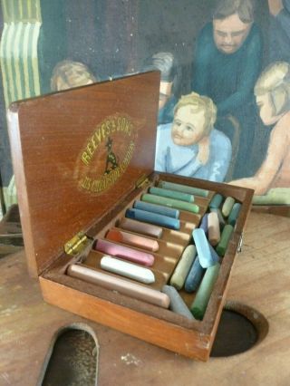VERY RARE antique Victorian REEVES & SONS Artists pastel colour box c1830 - 1890 7