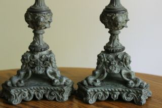 Rare White Metal Faces Gothic French Figural Candle Holders Candlesticks 2