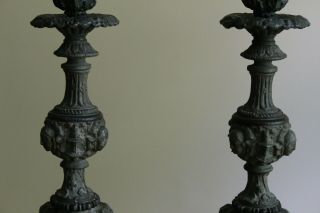 Rare White Metal Faces Gothic French Figural Candle Holders Candlesticks 3