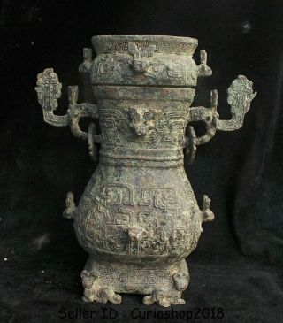 9.  6 " Rare Antique Old China Bronze Ware Dynasty Palace Lids Pot Ritual Vessels