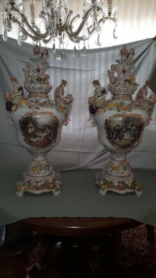 Large Dresden Vase Paire