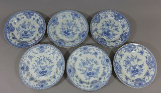 Six Fine Antique 18th Century Chinese Porcelain Hand Painted Blue & White Plates