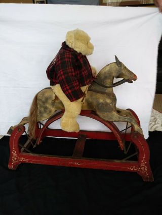 Antique Primitive Glider Rocking Horse Carved Wood and Iron All 11