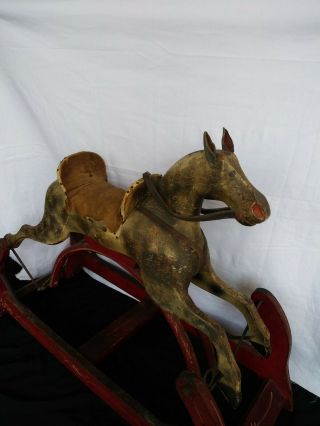 Antique Primitive Glider Rocking Horse Carved Wood and Iron All 12