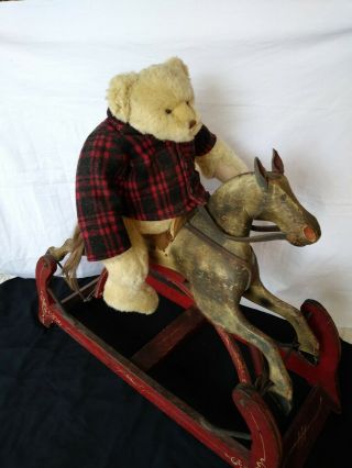 Antique Primitive Glider Rocking Horse Carved Wood and Iron All 2