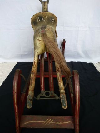 Antique Primitive Glider Rocking Horse Carved Wood and Iron All 4