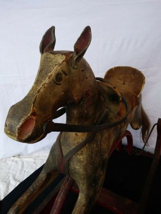 Antique Primitive Glider Rocking Horse Carved Wood and Iron All 5