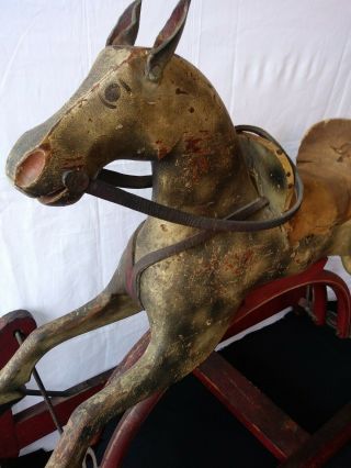 Antique Primitive Glider Rocking Horse Carved Wood and Iron All 6