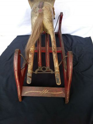 Antique Primitive Glider Rocking Horse Carved Wood and Iron All 7