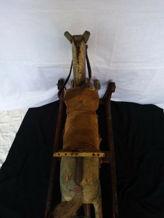 Antique Primitive Glider Rocking Horse Carved Wood and Iron All 9